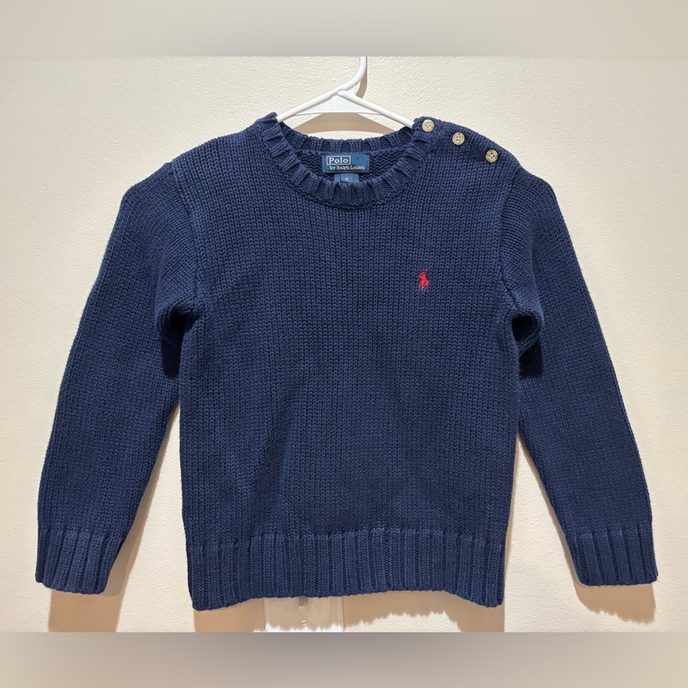 Polo by Ralph Lauren Boys Navy Blue Sweater with Red Pony, Size 6